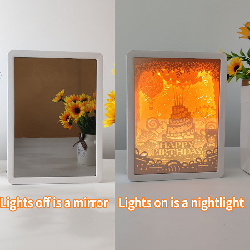 Paper Sculpture Lamp off the Light Is a Mirror on the Light Is Light and Shadow Box Girls Girlfriends Makeup Mirror Photo Frame