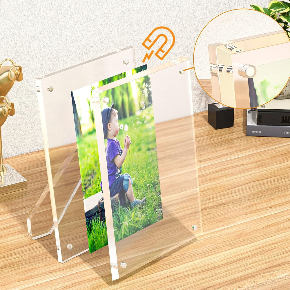 4x6 5x7 8.5x11 Picture Frame, Acrylic Clear Photo Frame with Magnets for Tabletop Display, 2 Pack