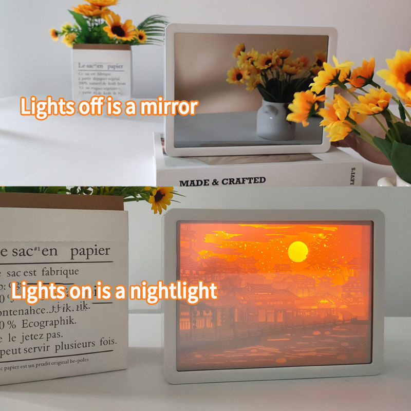 Paper Sculpture Lamp off the Light Is a Mirror on the Light Is Light and Shadow Box Girls Girlfriends Makeup Mirror Photo Frame