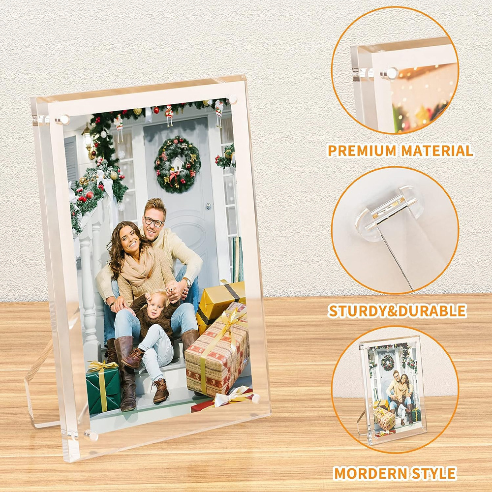 4x6 5x7 8.5x11 Picture Frame, Acrylic Clear Photo Frame with Magnets for Tabletop Display, 2 Pack