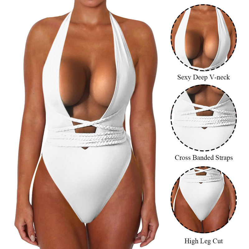 Custom Fabric Swimwear Plain Sexy Mature Women Tummy Control One Piece Thong Swimsuits