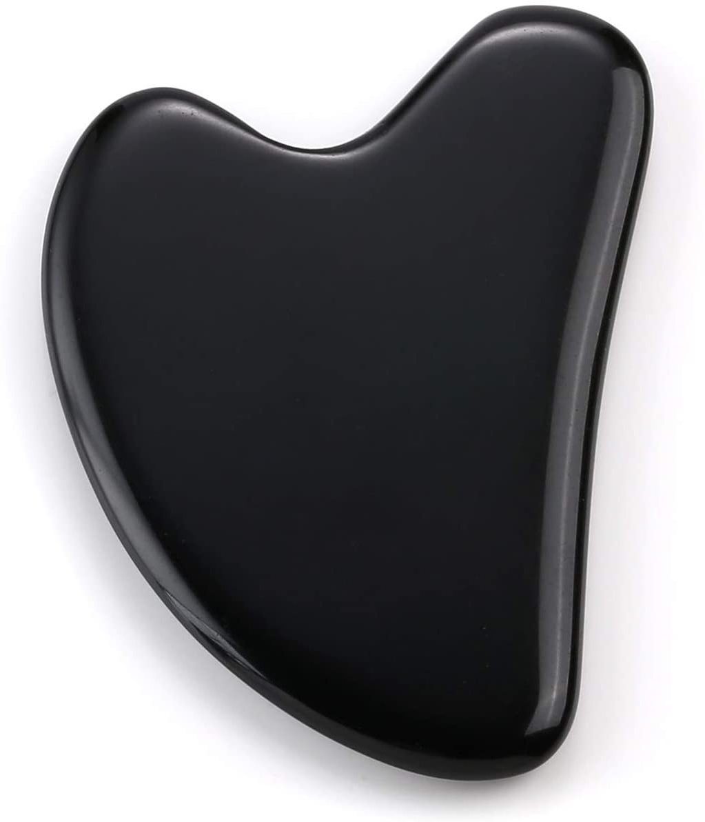 Factory Hot Sale Skin Massager Nature Heart Shape Stone Face Guasha Tool Jade Black Obsidian Gua Sha Stone