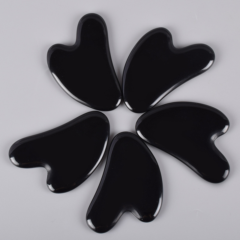 Factory Hot Sale Skin Massager Nature Heart Shape Stone Face Guasha Tool Jade Black Obsidian Gua Sha Stone