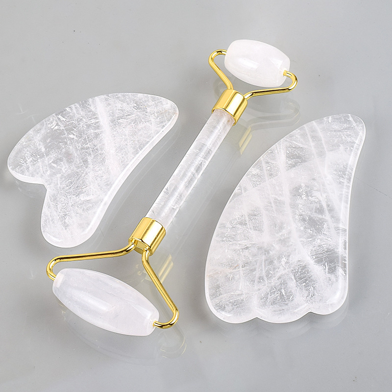 Wholesale Pure Natural Quality Rose Quartz Green Pink Ice Gua Sha Stone White Jade Roller For Face