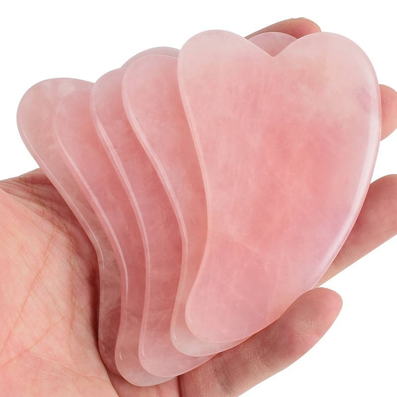 2023 New Arrival Hot Selling Rose Quartz Pink Natural Jade Stone Massager Set Gua Sha Scraping Massage Tool