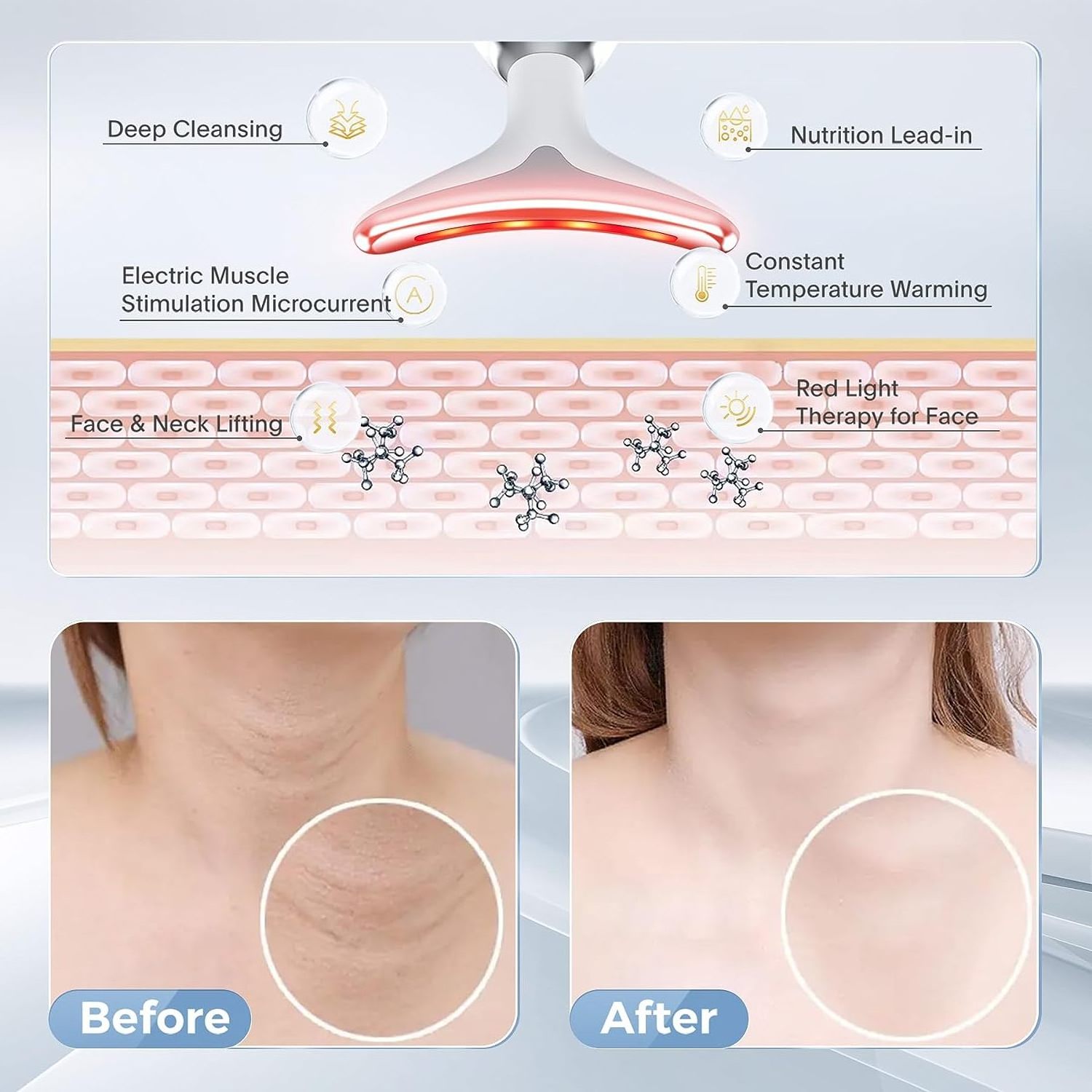 Neck And Face Lifting Machine Anti-aging Ems Heat Vibration Skin Tighten Massager Reduce Double Chin Anti-wrinkle Device