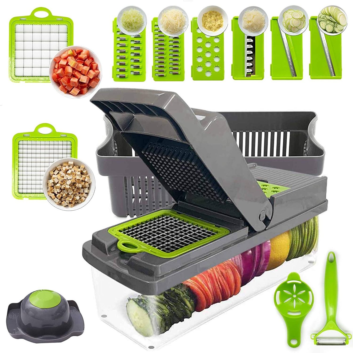 14 in 1 Vegetable Chopper, Multifunctional Mandoline Slicer Dicer Household Kitchen Manual Julienne Grater Cutter