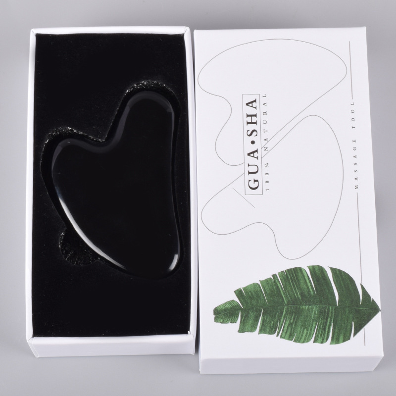 Factory Hot Sale Skin Massager Nature Heart Shape Stone Face Guasha Tool Jade Black Obsidian Gua Sha Stone