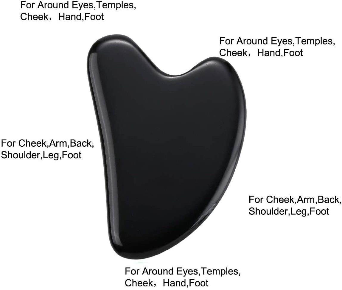 Factory Hot Sale Skin Massager Nature Heart Shape Stone Face Guasha Tool Jade Black Obsidian Gua Sha Stone