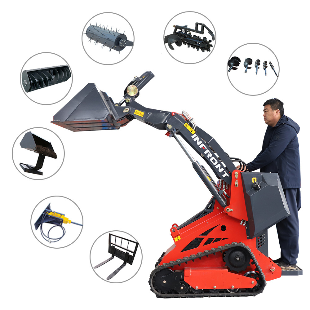 free shipping! 1ton 1000kg Infront China Skidsteer Dingo Stand On Attachments Mini Crawler Skid Steer Loader With Track