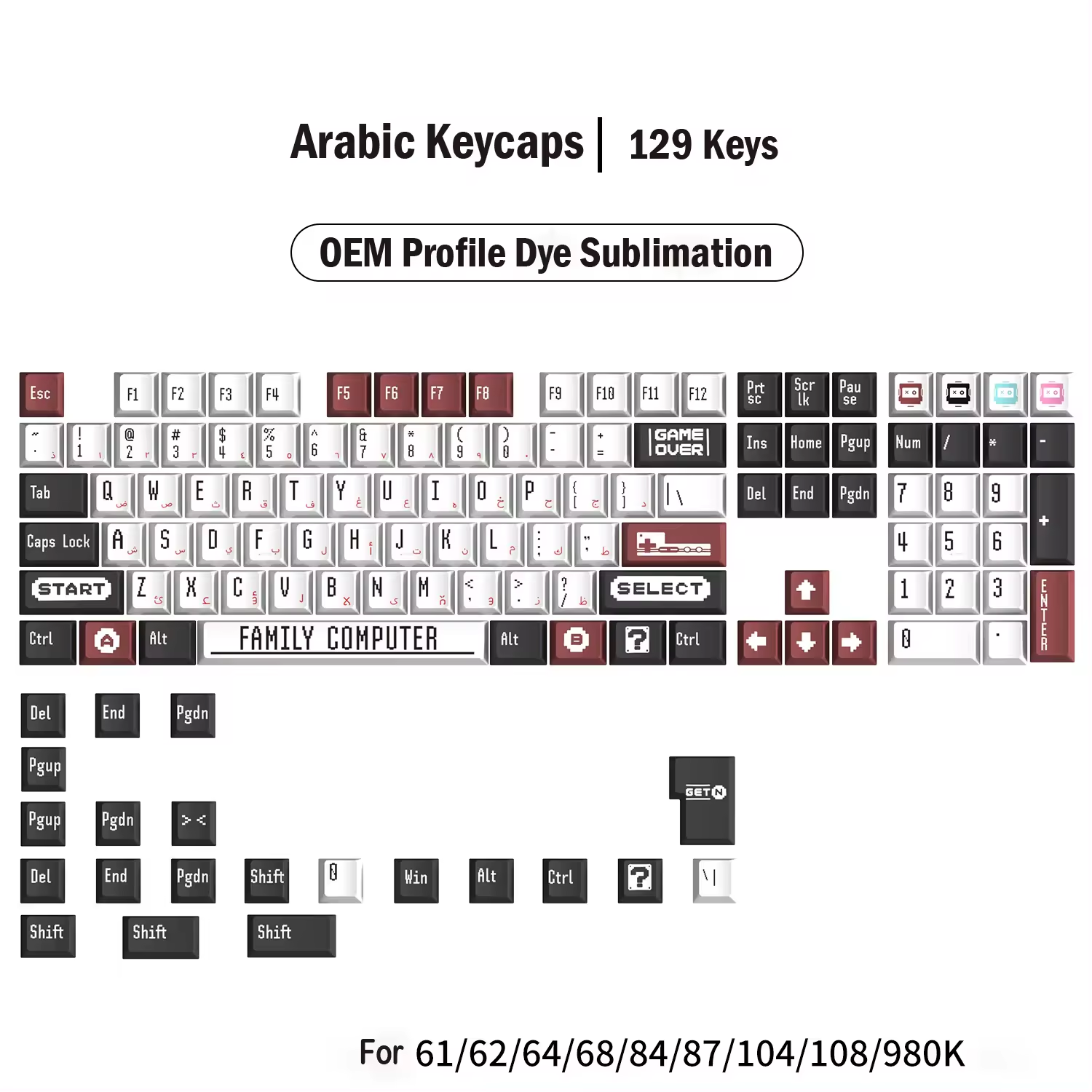 Factory OEM DYE Sub PBT Keycaps XDA Cherry MDA Profile Special Keycaps Big Enter Keys for Mechanical Keyboards Switch Puller ABS