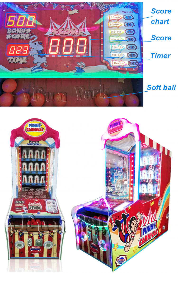 Hot Selling Ifunpark Funny Carnival Arcade Game Zone Coin Operated Redemption Game Machine  Hit Down Clown Factory Wholesale