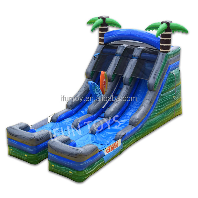 Tropical Plunge Water Slide 40ft Tall Single Lane Water Slide with Swimming Pool for Party Rental