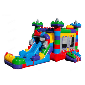 LEGO-Themed Bounce House Combo Inflatable Mega Blocks Combo Jumping Trampoline with Slide for Kids