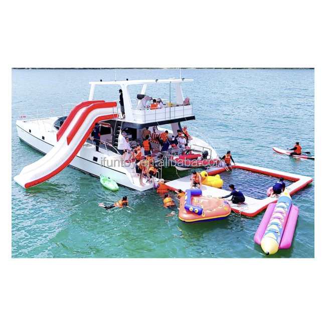 Water Play Equipment Entertainment Yacht Water Floating Slide PVC Inflatable Pontoon Boat Slide