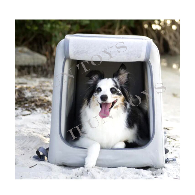 Drop Stitch Travel Inflatable Dog Kennel Pet House Easy Carry White Dog Crate Big Room Car Carrier With Zipper