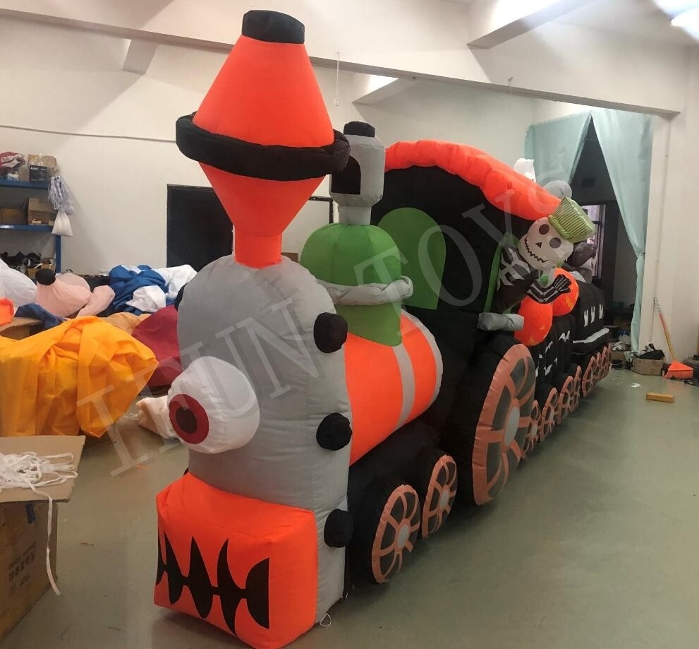 Halloween Inflatable Skeleton Train with Pumpkin for Outdoor Decoration