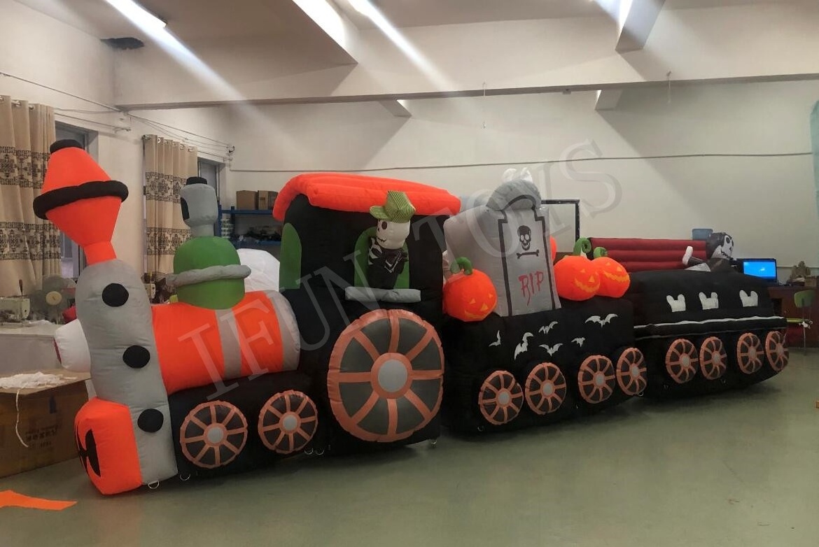 Halloween Inflatable Skeleton Train with Pumpkin for Outdoor Decoration