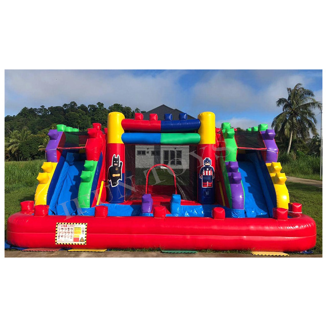 Lego Bricks Bouncer Combo Inflatable Double Lane Water Slide Jumping Bounce Castle for Kids