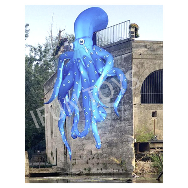 LED Blue Inflatable Octopus Tentacles For Building Exterior Wall Decoration