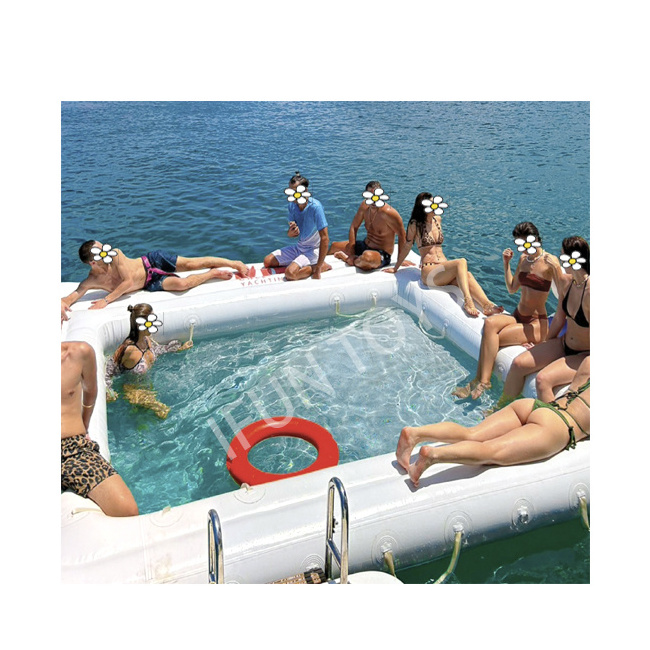 Commercial Yacht Rental Inflatable Water Floating Ocean Swimming Pool with Jellyfish Anti Net