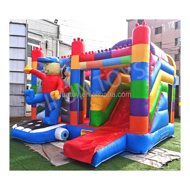 Lego Bricks Bouncer Combo Inflatable Double Lane Water Slide Jumping Bounce Castle for Kids