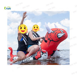 1-2 Riders Floating Inflatable Ski Towable Spinning Tube / Crazy Ride Bull Boat For Water Sport Games