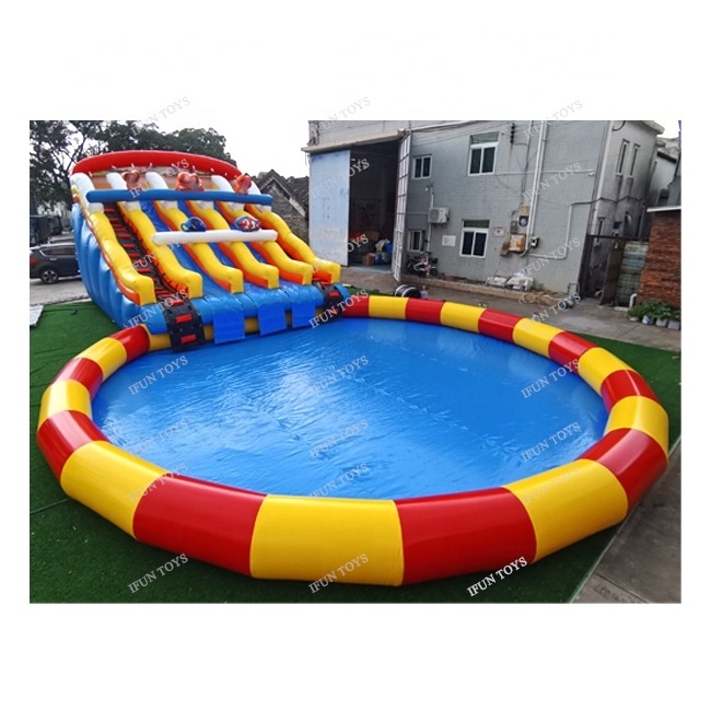 Pvc inflatable water slide with big swimming pool/inflatable above ground swimming pool