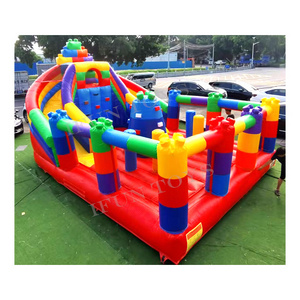 Building Blocks Theme Park Inflatable Amusement Park Kids Fun City with Jumping Trampoline Climbing Wall And Slide