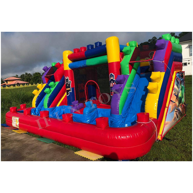 Lego Bricks Bouncer Combo Inflatable Double Lane Water Slide Jumping Bounce Castle for Kids