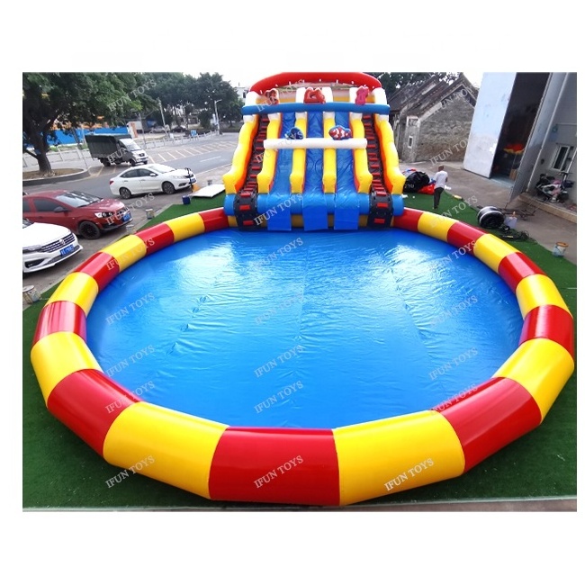 Pvc inflatable water slide with big swimming pool/inflatable above ground swimming pool