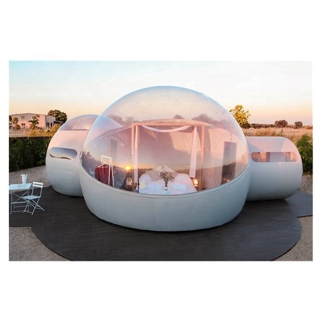 Inflatable glamping tent luxury hotel /inflatable bubble rooms for camping/inflatable bubble tent with bathroom and tunnel