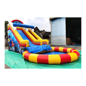 Pvc inflatable water slide with big swimming pool/inflatable above ground swimming pool