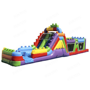 Most Popular Lego Obstacle Course Inflatable Lego Bouncer House with Slide for Sport Games