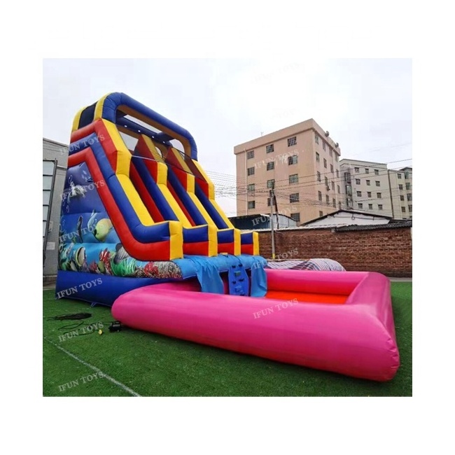 Pvc inflatable water slide with big swimming pool/inflatable above ground swimming pool