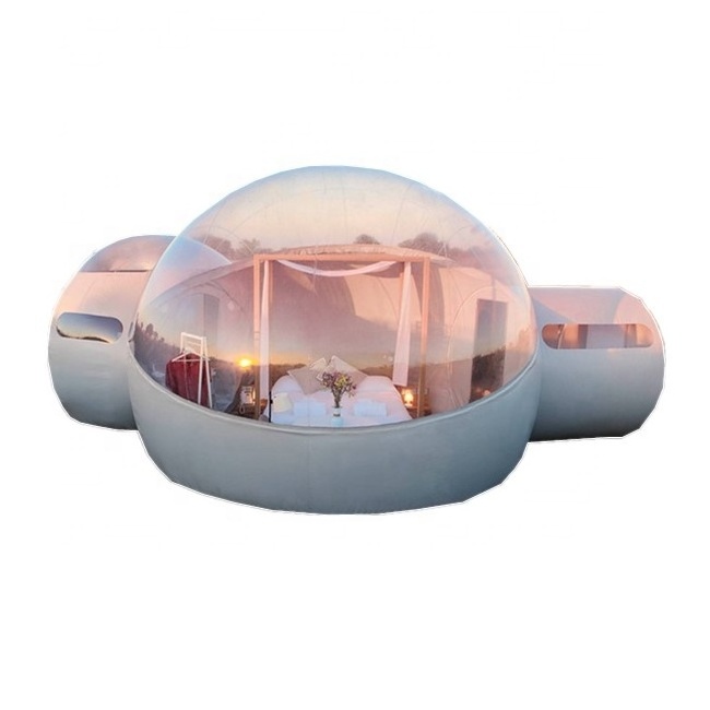 Inflatable glamping tent luxury hotel /inflatable bubble rooms for camping/inflatable bubble tent with bathroom and tunnel