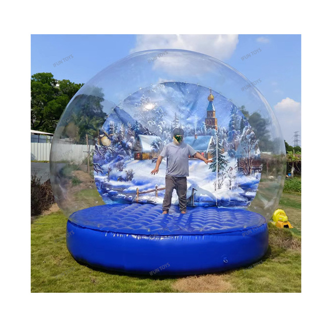 Customized backdrop Giant Inflatable Snow Globe Photo Booth with Blowing Snow for Christmas / Event