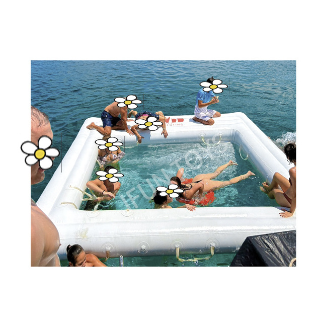 Commercial Yacht Rental Inflatable Water Floating Ocean Swimming Pool with Jellyfish Anti Net