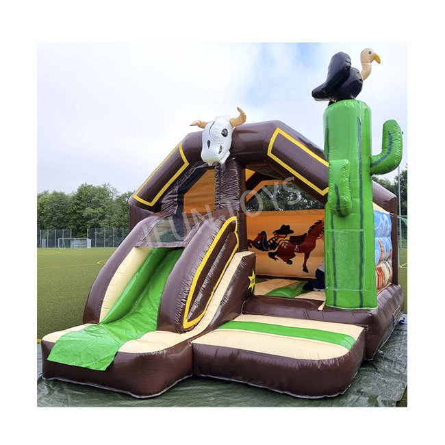 Wild West Theme Inflatable Bouncer Castle with Slide Jumping House Bouncer Combo for Cowboys and Cowgirls