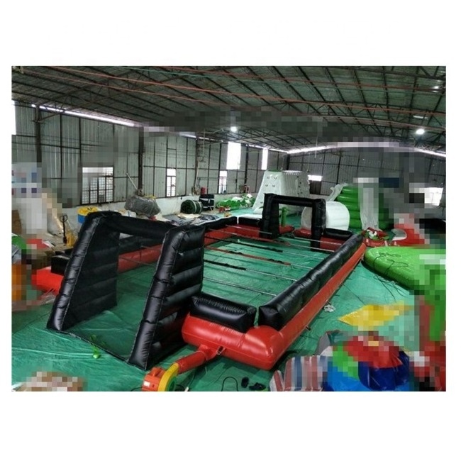 Promotion Cheap Giant Inflatable human foosball court/table soccer field with steel pipes/human table football playground