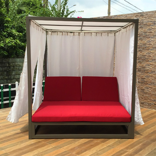 Hotel big canopy sun bed Garden leisure Waterproof Patio brushed aluminum Double lounger Furniture outdoor daybed with canopy