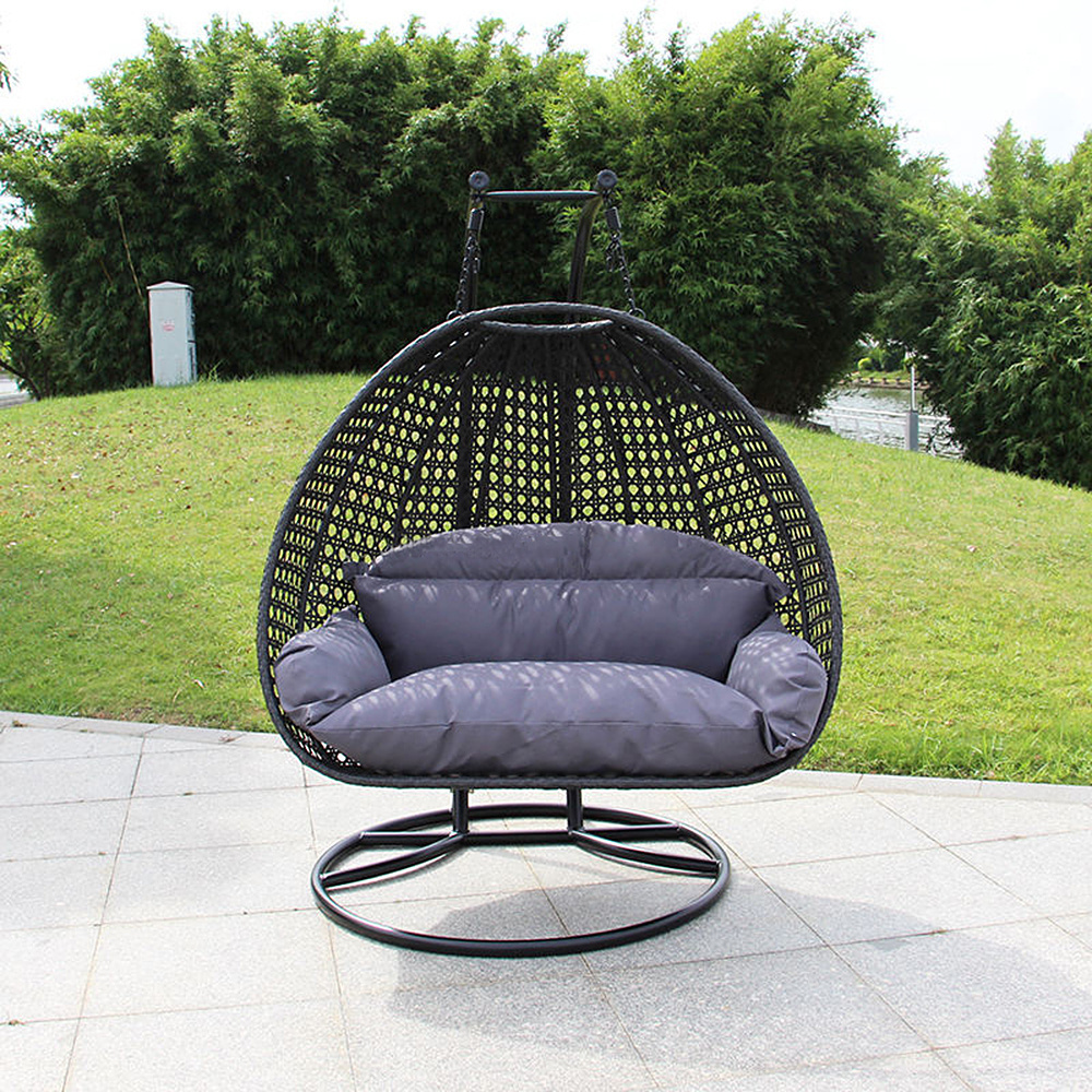 Hot selling outdoor patio rattan swing chair living room double hanging chair with big cushions