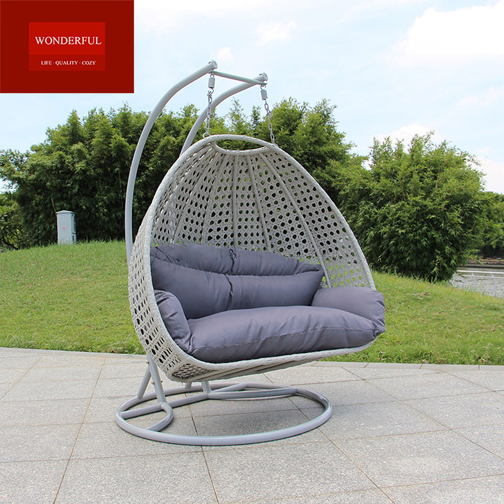 Hot selling outdoor patio rattan swing chair living room double hanging chair with big cushions