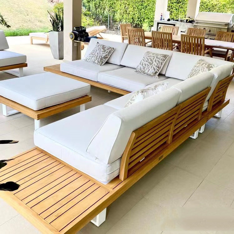 Modern Solid Wood Furniture with Cushions Sofa Set Living Room Garden Patio Hotel Sectional Outdoor Sofa