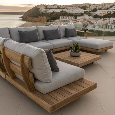 Modern Solid Wood Furniture with Cushions Sofa Set Living Room Garden Patio Hotel Sectional Outdoor Sofa