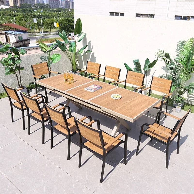 Modern Plastic wood  restaurant garden tables and 6 chairs outdoor furniture waterproof dinning table patio furniture set garden