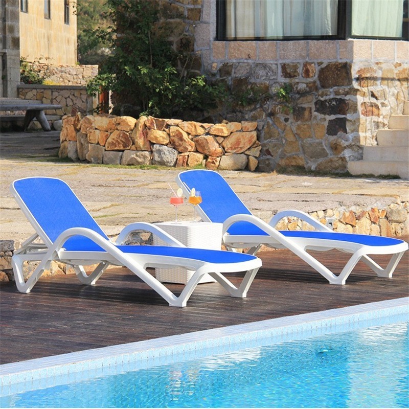 Outdoor Garden Swimming Pool ledge  Blue Mesh Fabric plastic Sun Lounger