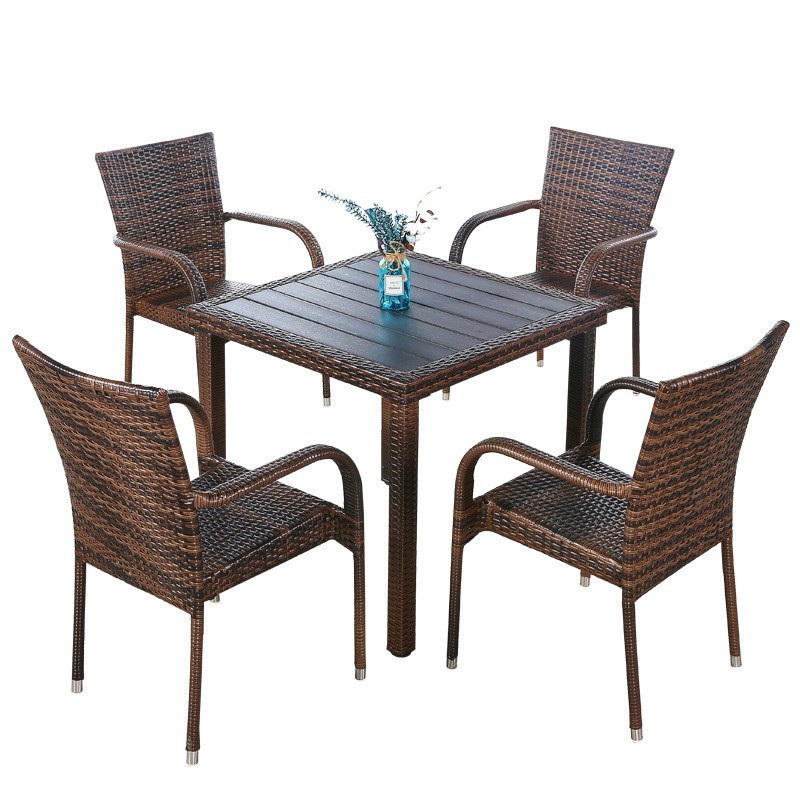 7 Pieces Patio Rattan Dining Set Wicker Outdoor Furniture Rectangular and Round Table and Chairs Set