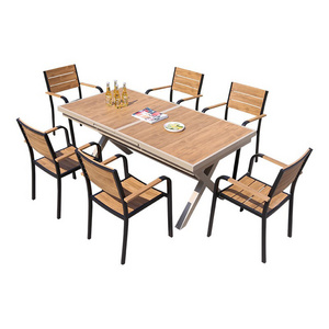 Modern Plastic wood  restaurant garden tables and 6 chairs outdoor furniture waterproof dinning table patio furniture set garden