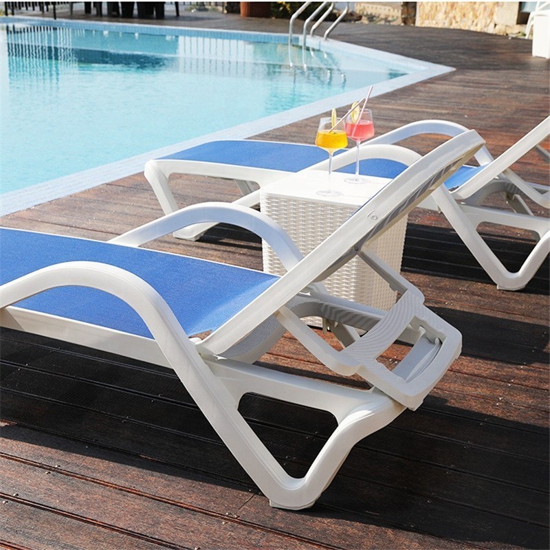 Outdoor Garden Swimming Pool ledge  Blue Mesh Fabric plastic Sun Lounger